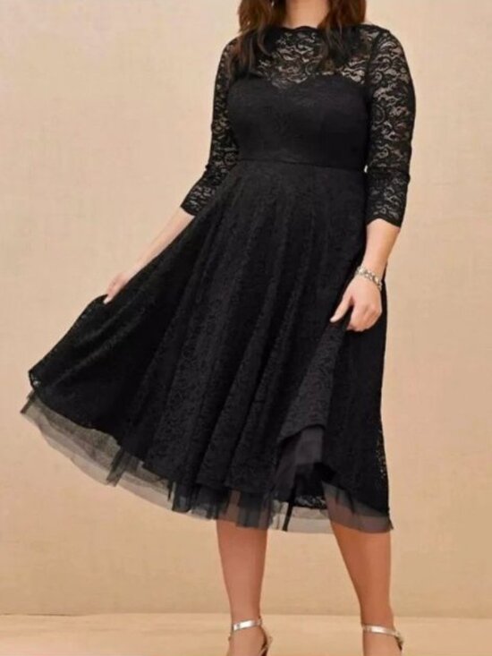 Torrid Dresses & Skirts - Torrid Black Floral Lace Fit & Flare Midi Dress Size 20 Lined 3/4 Sleeve